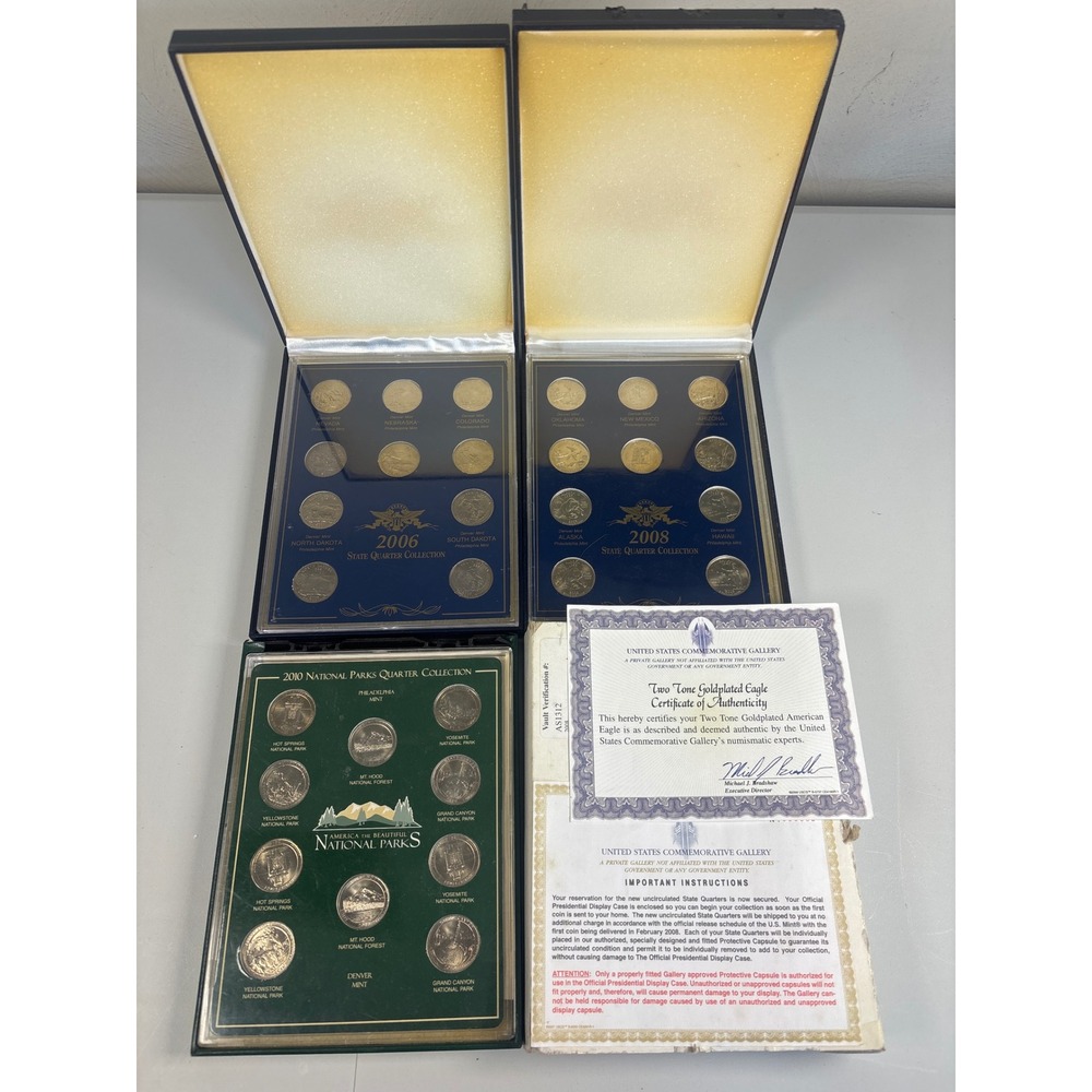 US Commemorative Gallery 2006 2008 Gold State & 2010 National Parks Quarters